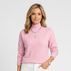 Women’s Mock Neck Knit Jumper – Ribbed Collar Long Sleeve Sweater