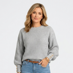 Women’s Ribbed Knit Jumper with Button Cuffs – Oversized Long Sleeve Sweater