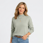 Women’s Mock Neck Knit Jumper – Ribbed Collar Long Sleeve Sweater