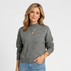 Women’s Mock Neck Knit Jumper – Ribbed Collar Long Sleeve Sweater