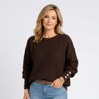 Women’s Ribbed Knit Jumper with Button Cuffs – Oversized Long Sleeve Sweater