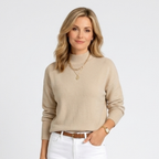 Women’s Mock Neck Knit Jumper – Ribbed Collar Long Sleeve Sweater