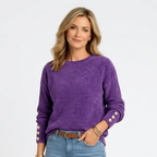Women’s Ribbed Knit Jumper with Button Cuffs – Oversized Long Sleeve Sweater