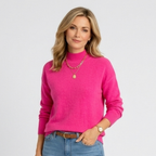 Women’s Mock Neck Knit Jumper – Ribbed Collar Long Sleeve Sweater