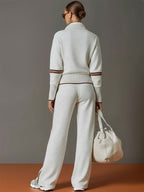 Women's Knit Half-Zip Lounge Set with Wide-Leg Trousers