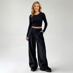 Women’s High Waisted Wide Leg Trousers – Button Front Loose Fit Pants