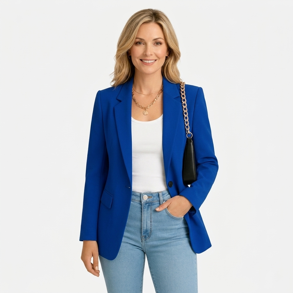 Women’s Tailored Single Button Blazer – Long Sleeve Office Jacket