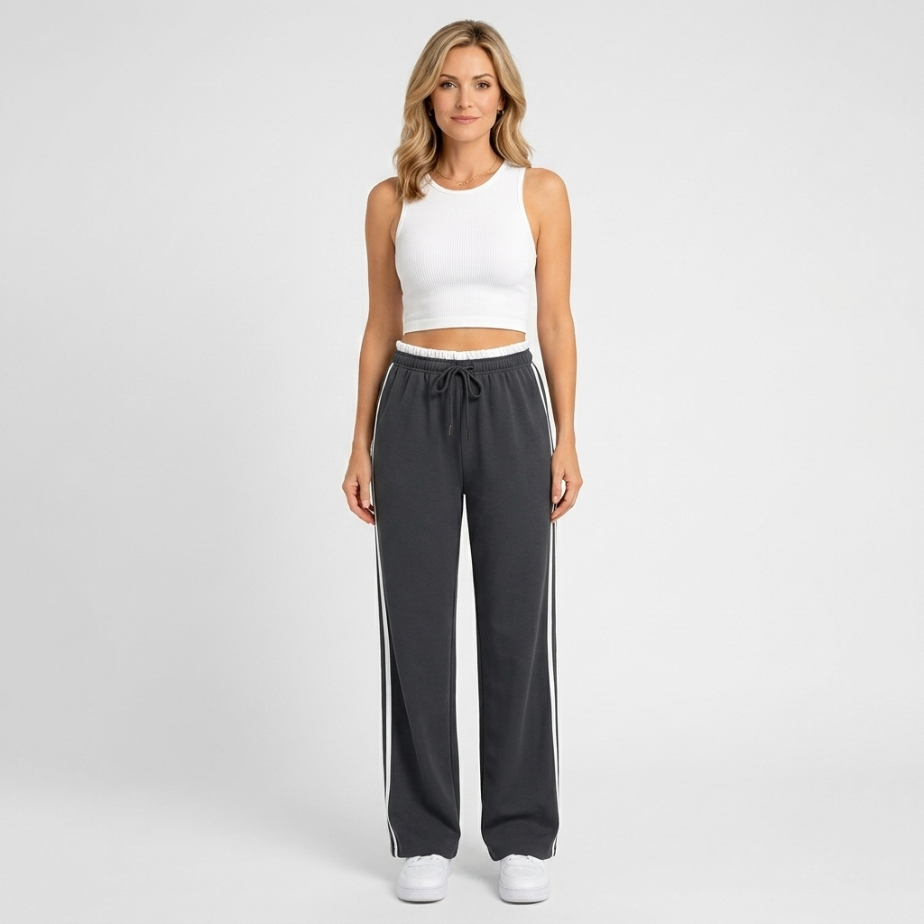 Women’s Wide Leg Track Pants with Side Stripes – High Waist Jogger Trousers