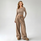 Women’s High Waisted Wide Leg Trousers – Button Front Loose Fit Pants