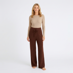 Women’s Ribbed Knit Wide Leg Trousers – High Waist Lounge Pants