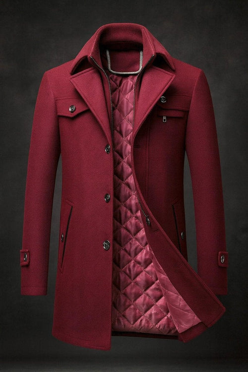 Men's Double Collar Quilted Lined Tailored Overcoat