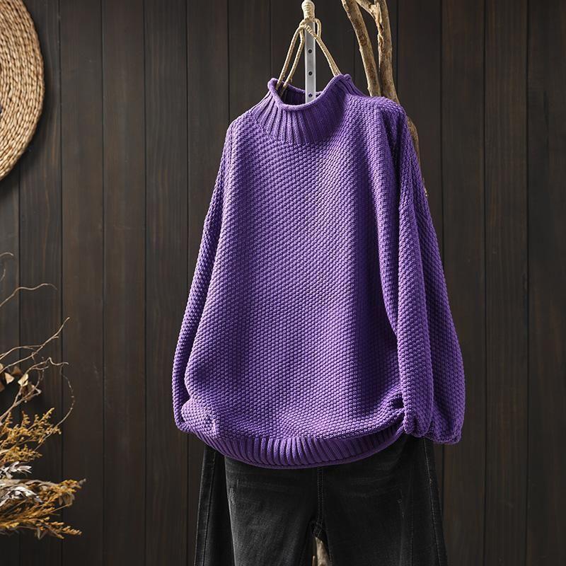 Women's Relaxed Textured Knit Mock Neck Sweater