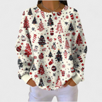 Women's Christmas Print Waffle Knit Long Sleeve Henley Top
