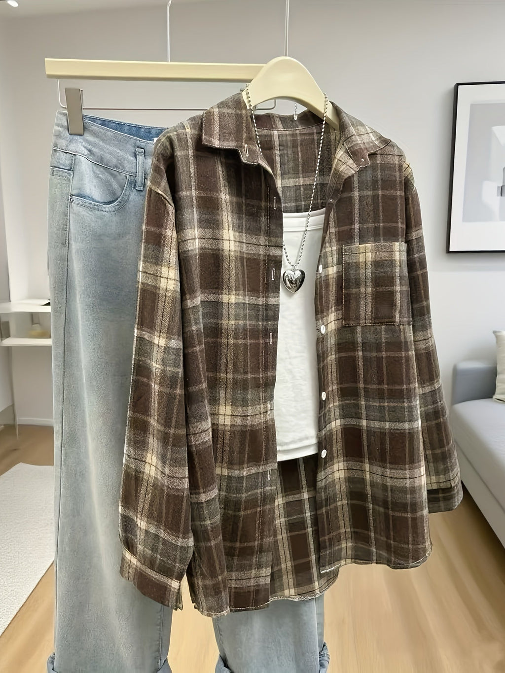 Women's Oversized Plaid Flannel Button-Up Shirt
