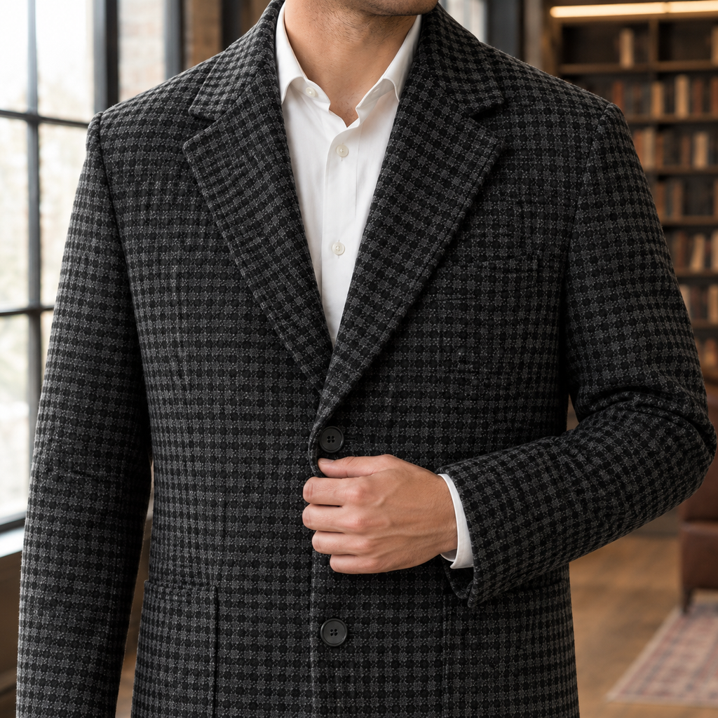Men’s Houndstooth Single-Breasted Overcoa