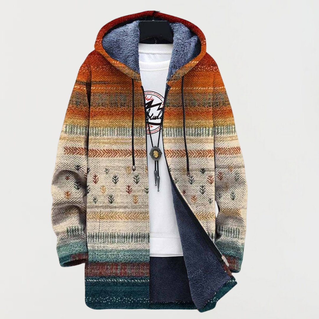 Men's Fleece Lined Hooded Zip Cardigan with Southwestern Print