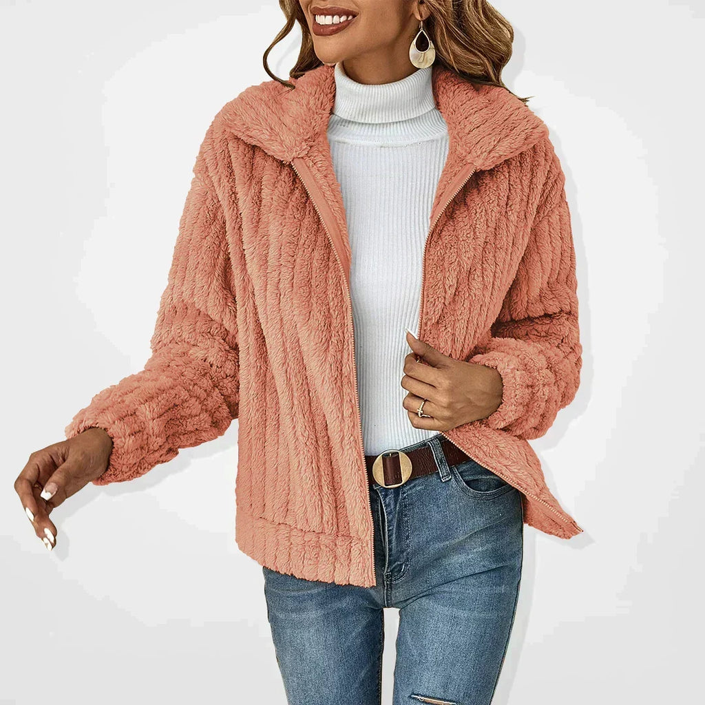 Women’s Ribbed Plush Fleece Zip Jacket