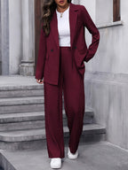 Women's Two-Piece Blazer and Straight-Leg Trouser Suit Set