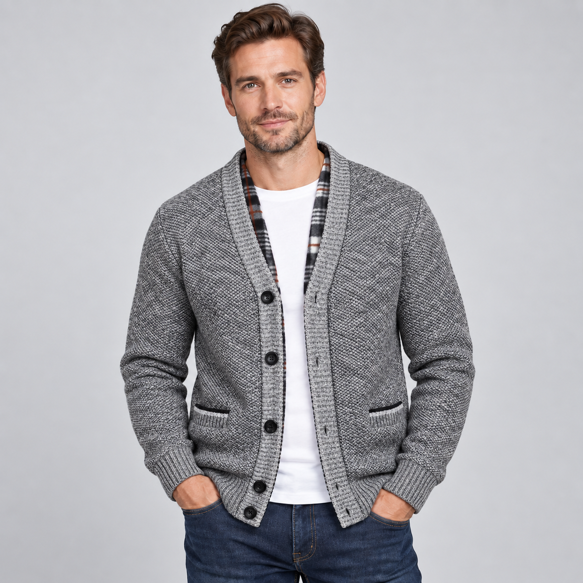 Men's Fleece Lined Shawl Collar Knit Cardigan