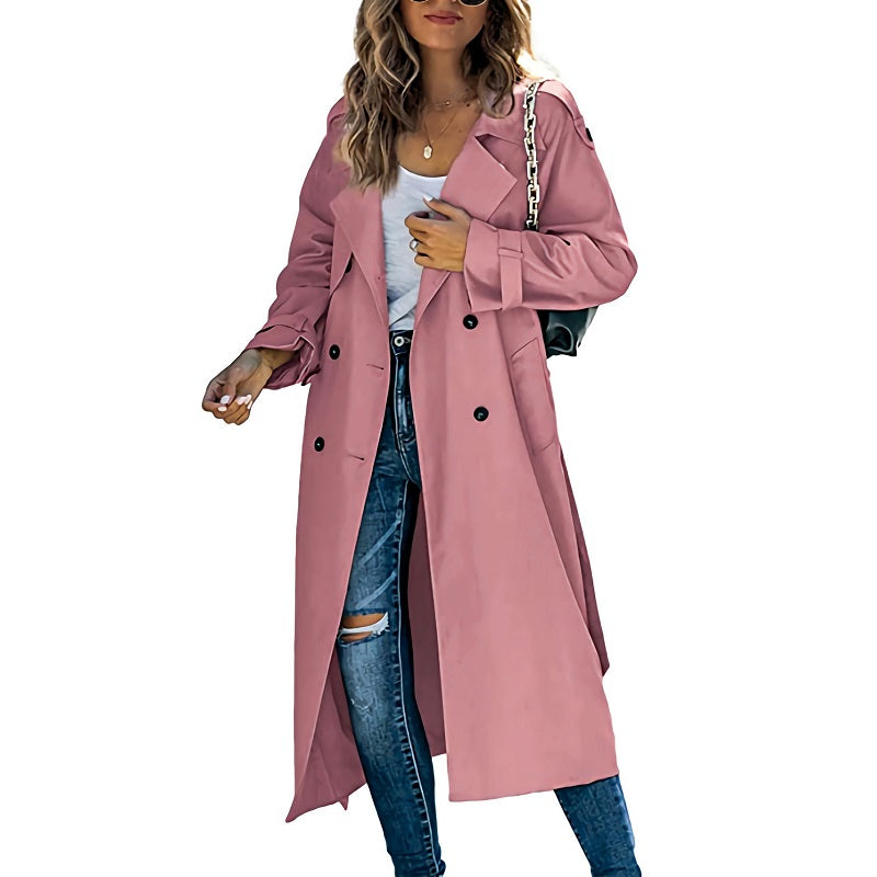 Women’s Lightweight Double-Breasted Maxi Trench Coat