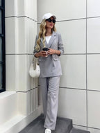 Women's Two-Piece Blazer and Straight-Leg Trouser Suit Set
