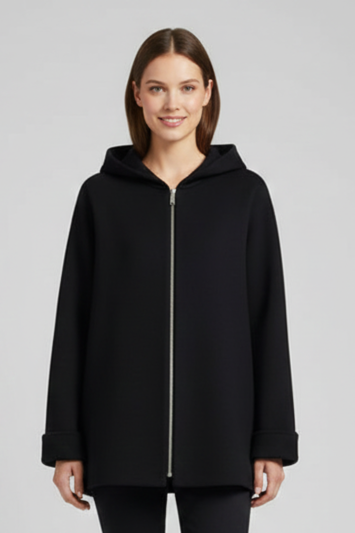 Women's Oversized Hooded Zip-Up Jacket with Turn-Up Cuffs
