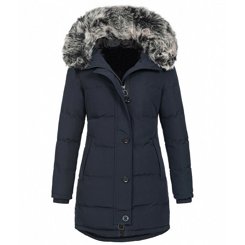 Women's Quilted Parka Coat with Faux Fur Trim Hood