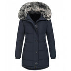 Women's Quilted Parka Coat with Faux Fur Trim Hood