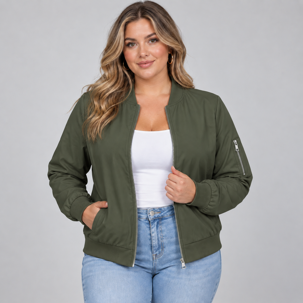Women's Lightweight Bomber Jacket with Utility Sleeve Pocket