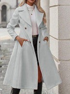Women's Tailored Double-Breasted Maxi Coat with Wide Lapels