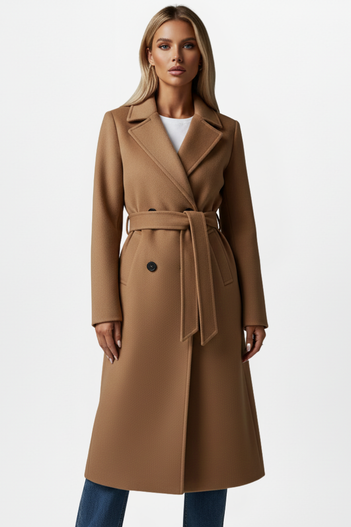 Women's Belted Double-Breasted Longline Trench Coat