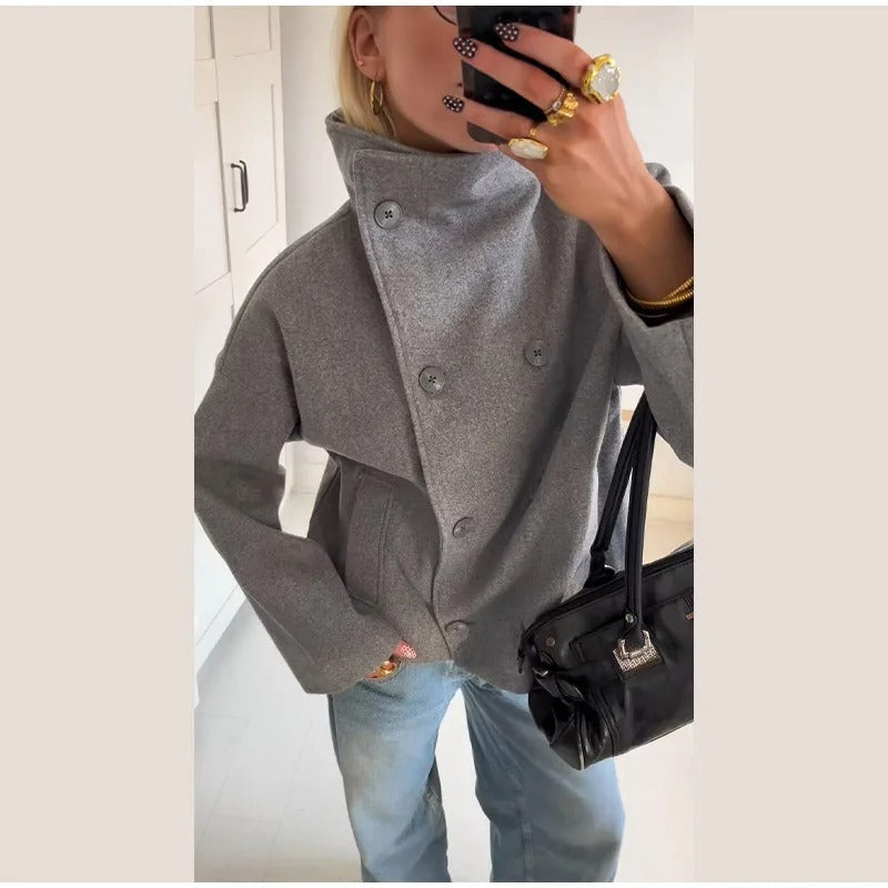 Women's Oversized Funnel Neck Double-Breasted Coat