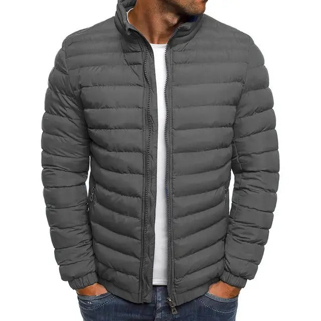 Men's Lightweight Quilted Puffer Jacket with Stand Collar