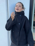Women's Oversized Funnel Neck Double-Breasted Coat