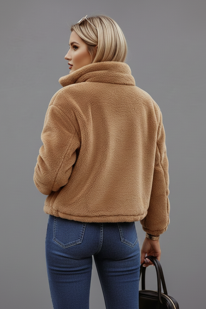 Women's Teddy Fleece Zip-Up Jacket with High Collar