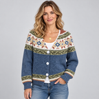 Women's Fair Isle Yoke V-Neck Button Cardigan