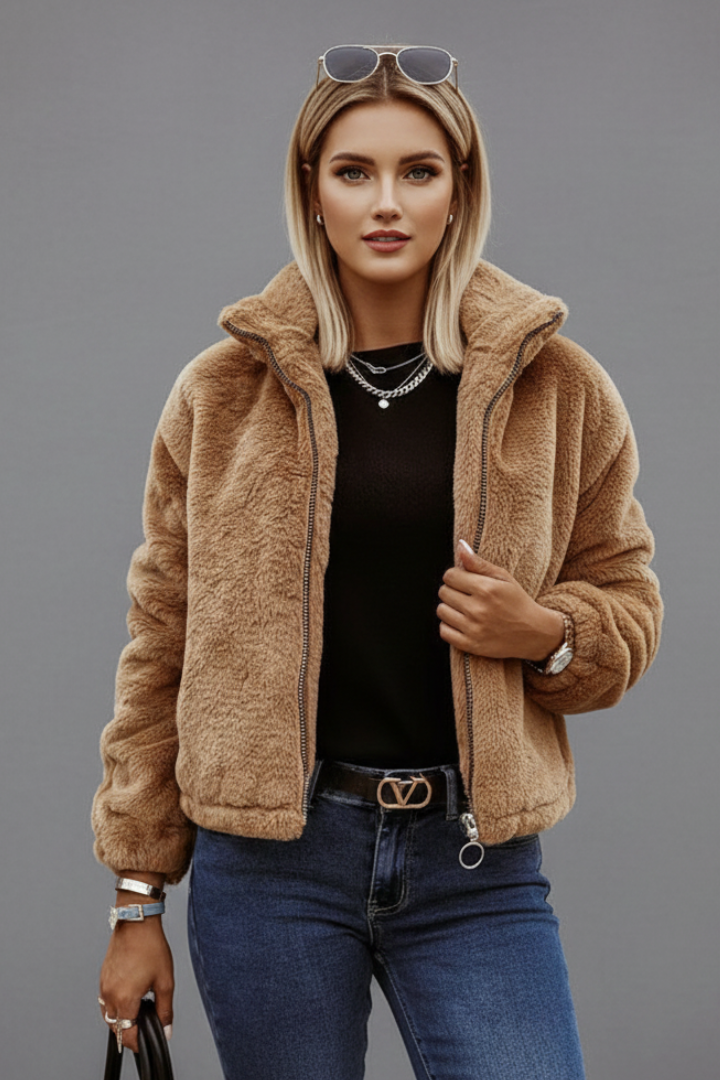 Women's Teddy Fleece Zip-Up Jacket with High Collar