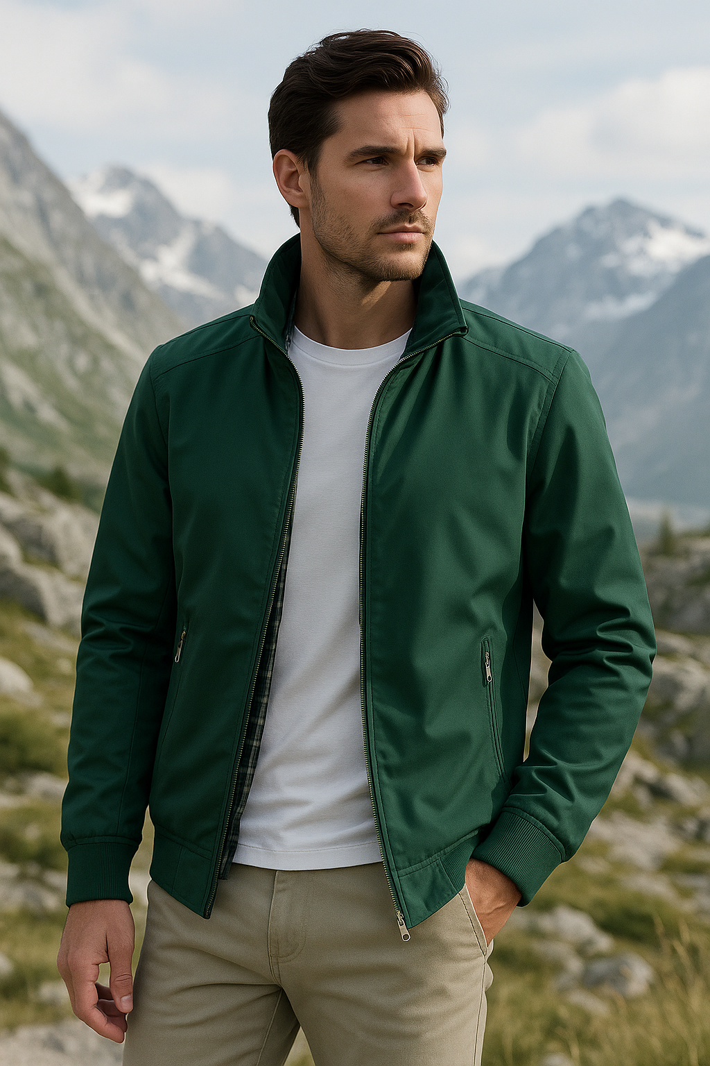 Men's Lightweight Stand Collar Zip-Up Bomber Jacket