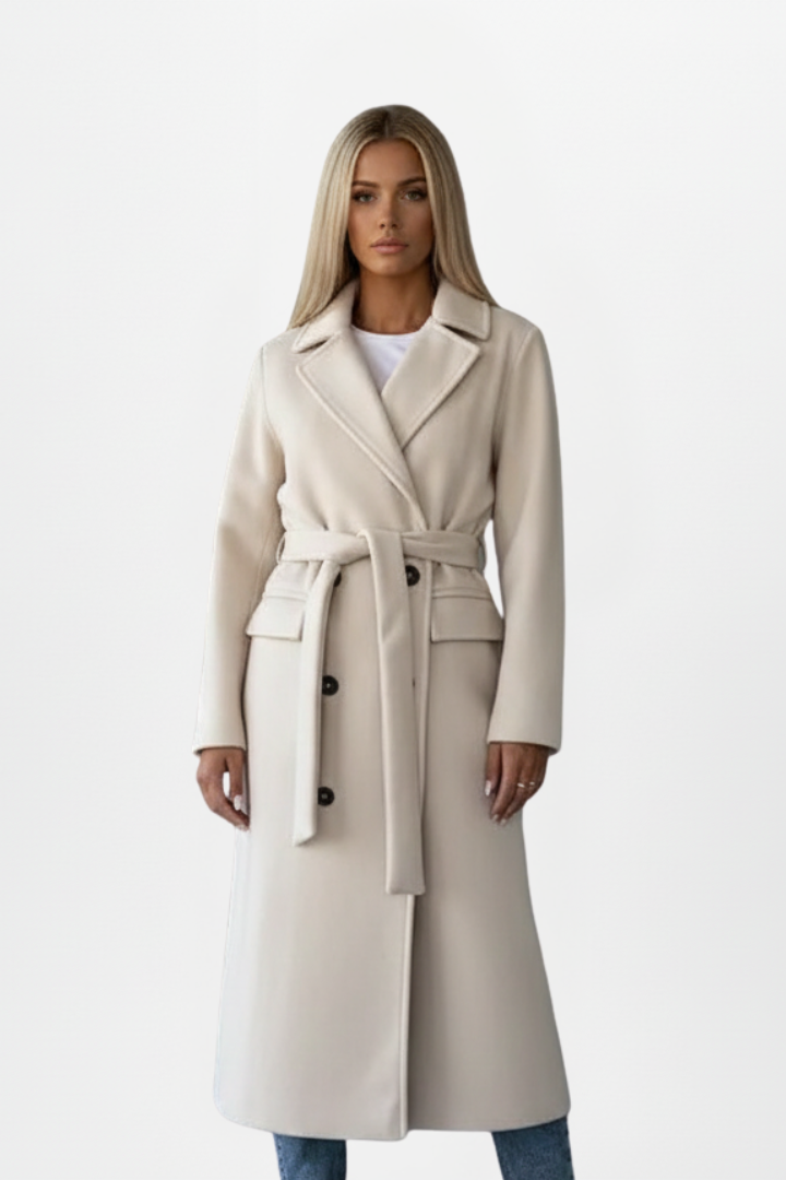 Women's Belted Double-Breasted Longline Trench Coat