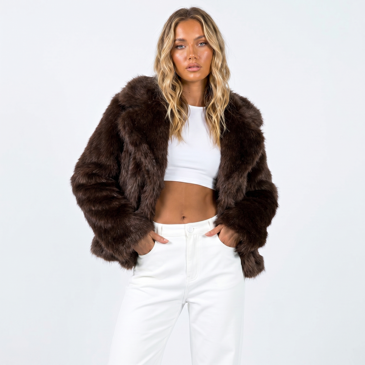 Women's Cropped Faux Fur Jacket
