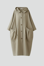 Women's Oversized Hooded Cocoon Coat with Pleated Pockets