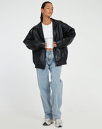 Women's Oversized Faux Leather Bomber Jacket