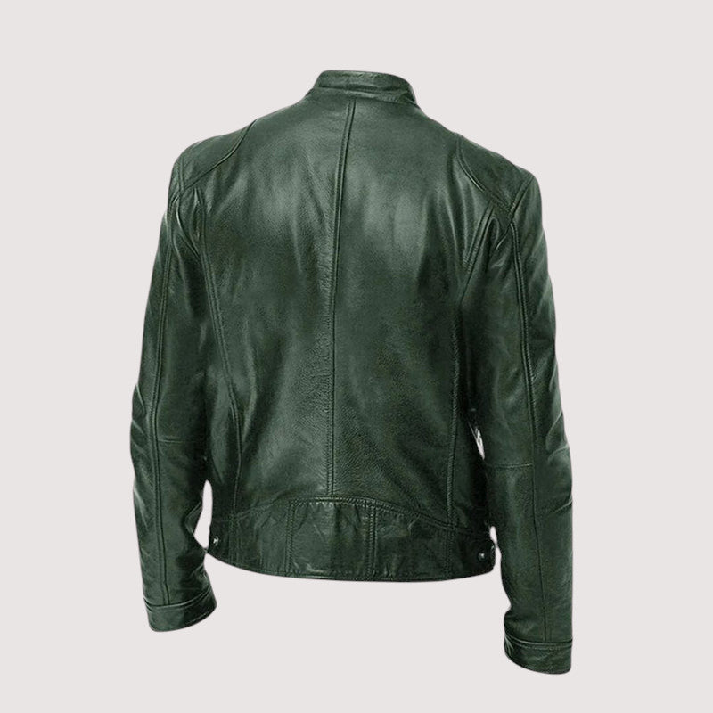 Men's Faux Leather Café Racer Jacket with Zip Pockets