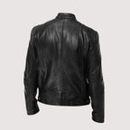 Men's Faux Leather Café Racer Jacket with Zip Pockets