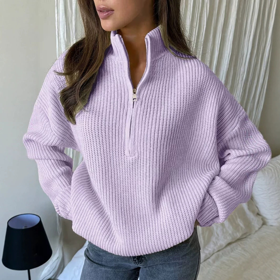 Women's Oversized Ribbed Knit Half-Zip Sweater