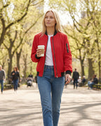 Women's Classic Zip-Up Bomber Jacket with Sleeve Pocket