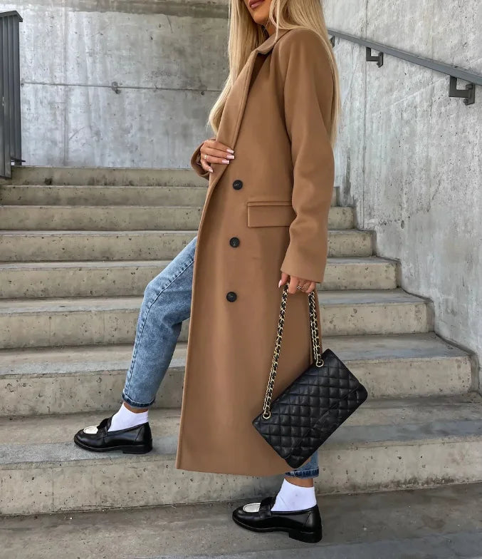 Women's Double-Breasted Belted Longline Overcoat