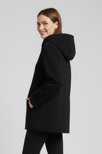 Women's Oversized Hooded Zip-Up Jacket with Turn-Up Cuffs