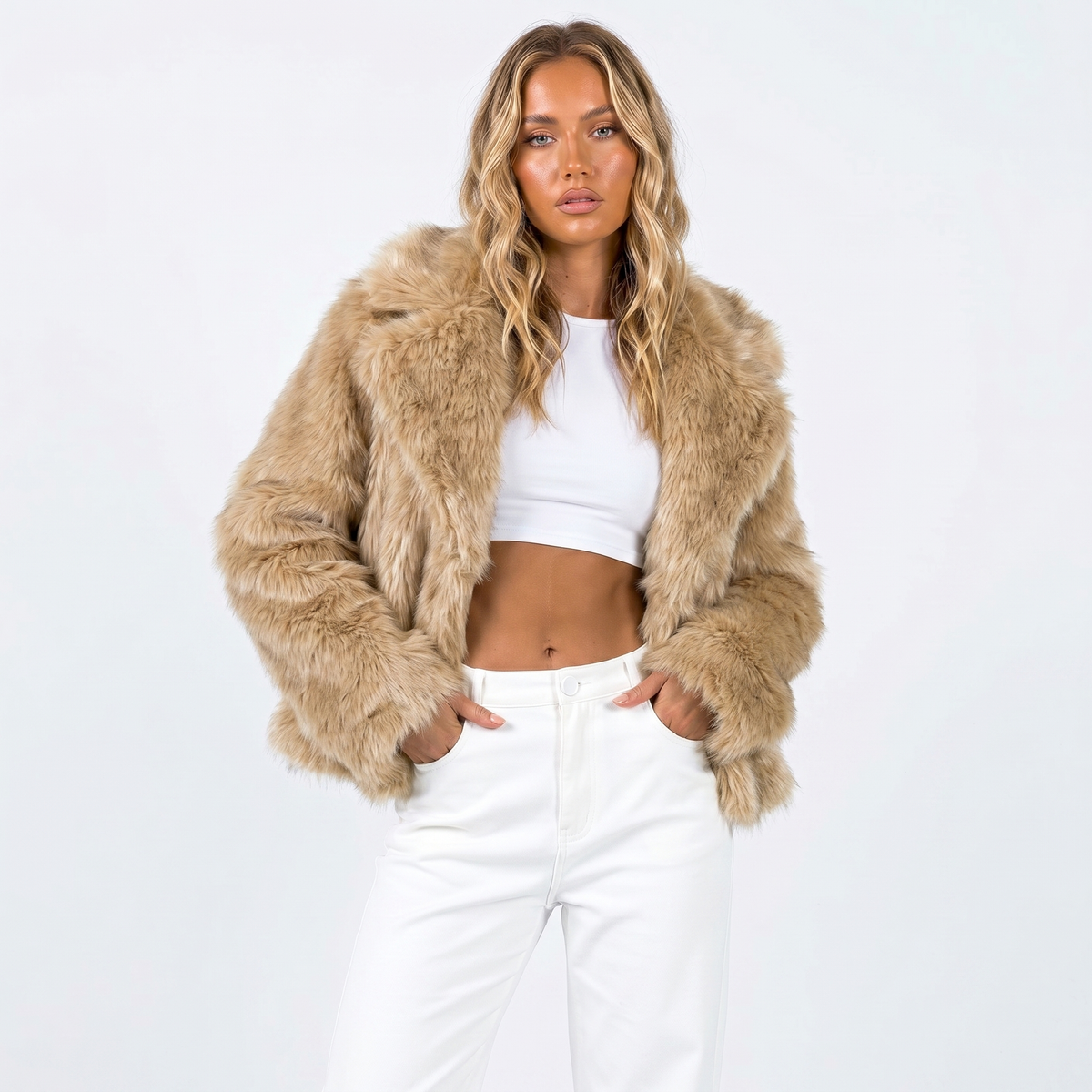 Women's Cropped Faux Fur Jacket