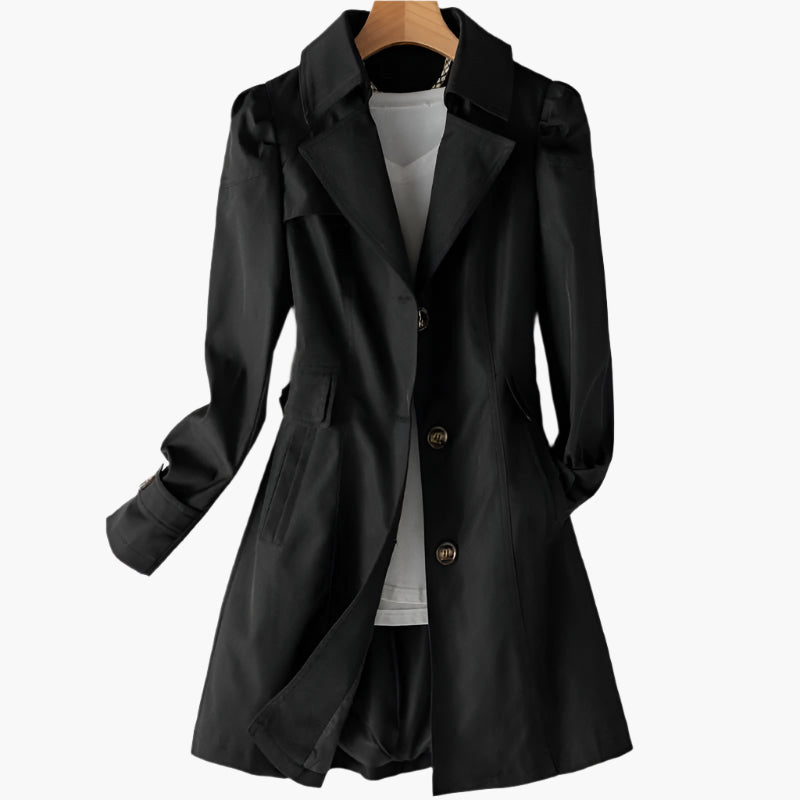 Women's Single-Breasted Fitted Trench Coat with Notch Lapel